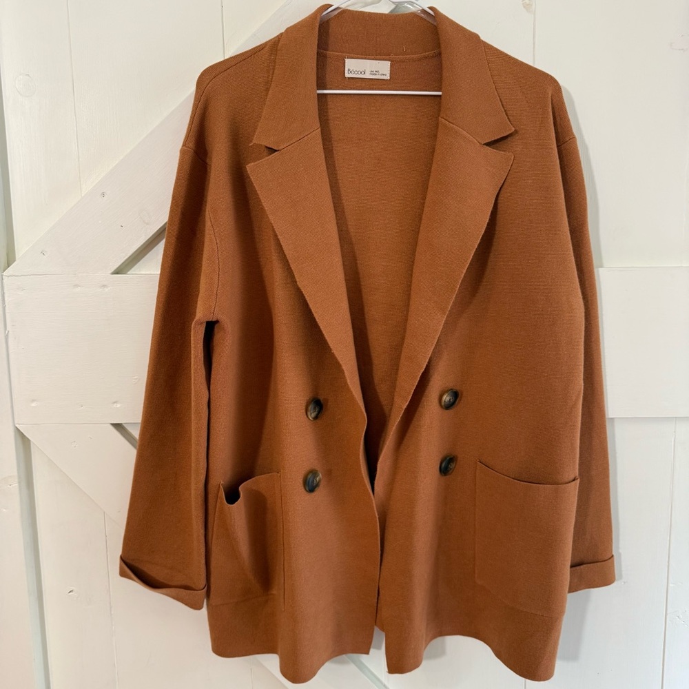 Becool Chic Brown Double-Breasted Soft Blazer Cardigan Size‎ M/L